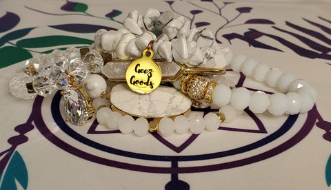 Boho Druzy Bangle Natural Stone Crystal Glass Beads Stack Bracelet Set 7