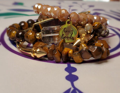 Boho Druzy Bangle Bracelets 6pc Natural Stone Crystal Glass Beads