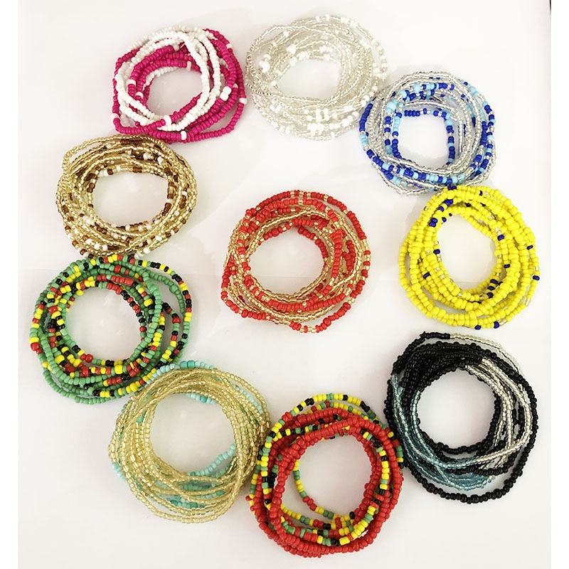 10pcs Waist Beads Women Elastic Belly Body Chain Jewelry Colored Waist  Beads Kit